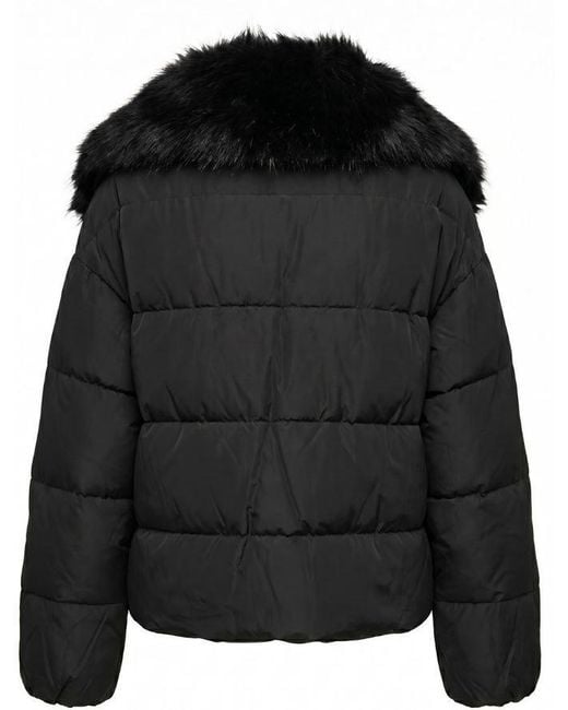 Twinset Black Faux Fur-Collar Zip-Up Puffer Jacket