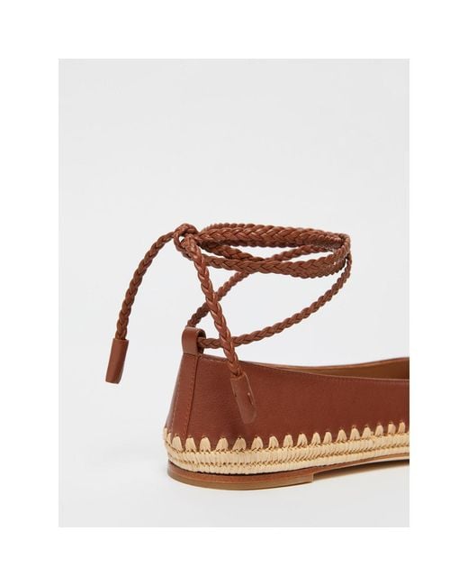 Max Mara Brown Braided-Trim Leather Ballet Flats