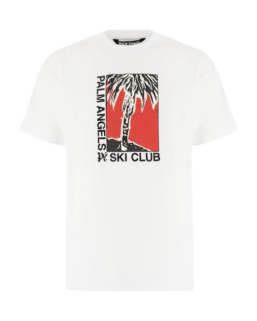 Palm Angels White Ski Club Graphic Printed T-Shirt for men