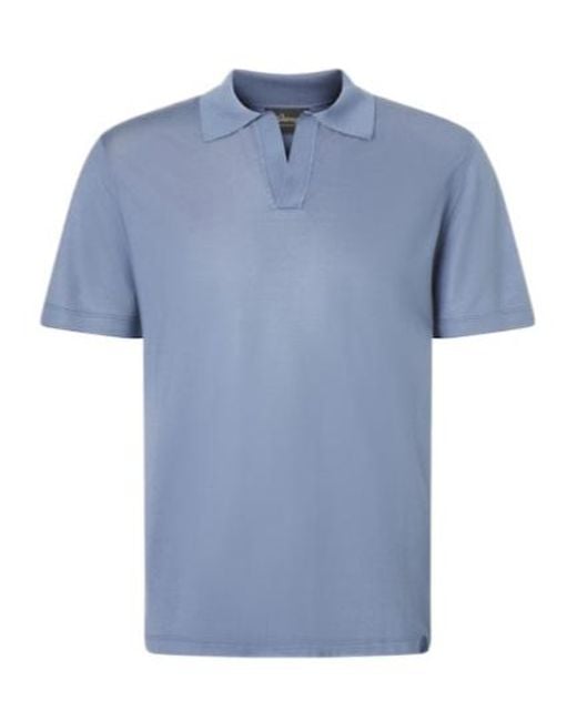 Brioni Blue Minimalist V-Neck Polo Shirt for men