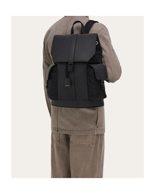 Ferragamo Black Utility Backpack With Hug Buckle for men