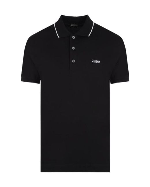 Zegna Black Logo Embroidered Polo Shirt for men