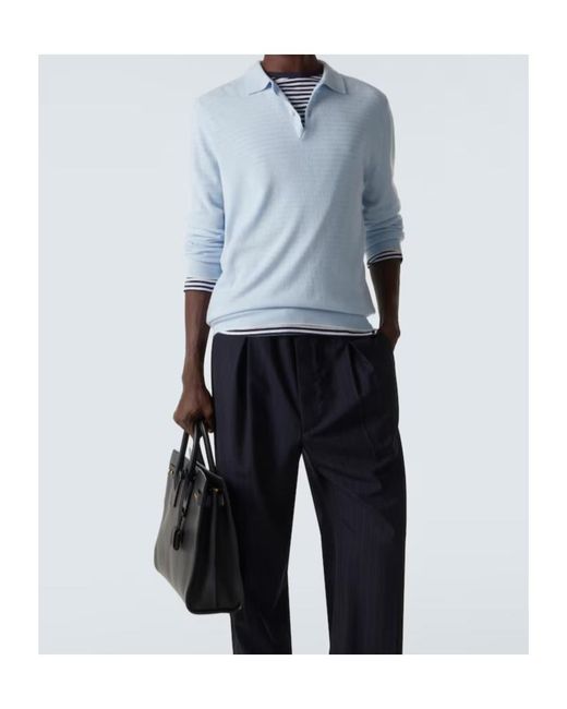 arch4 Blue Long-Sleeved Knit Polo Shirt for men