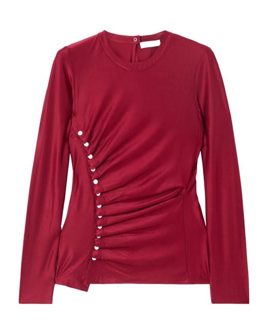 Rabanne Red Button-Decorated Pleated Top
