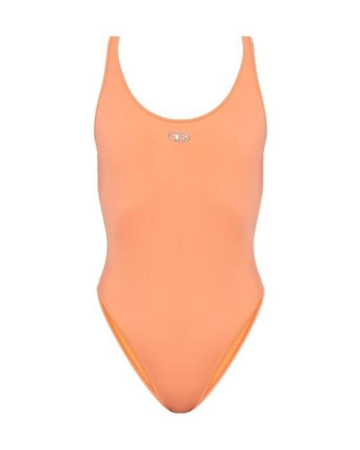 DIESEL Orange Logo-Plaque Swimsuit