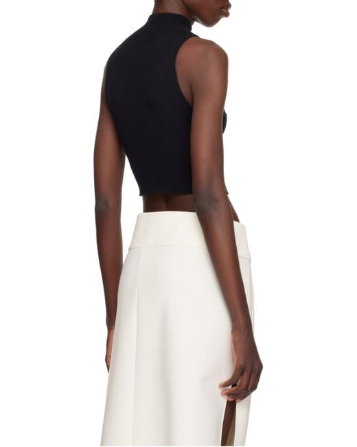 Courreges Black Courrèges Mock-Neck Cropped Ribbed Tank Top