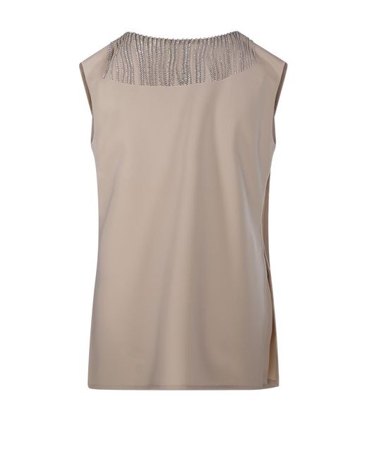 Sportmax Brown Faglia Embellished Sleeveless Top