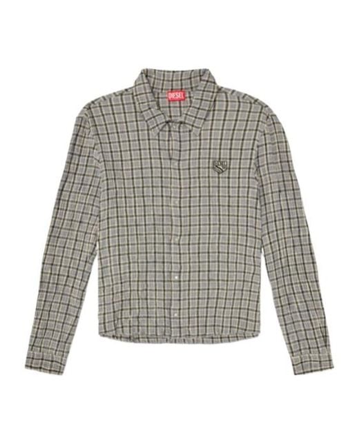 DIESEL Gray Check Shirt With Seersucker Effect for men