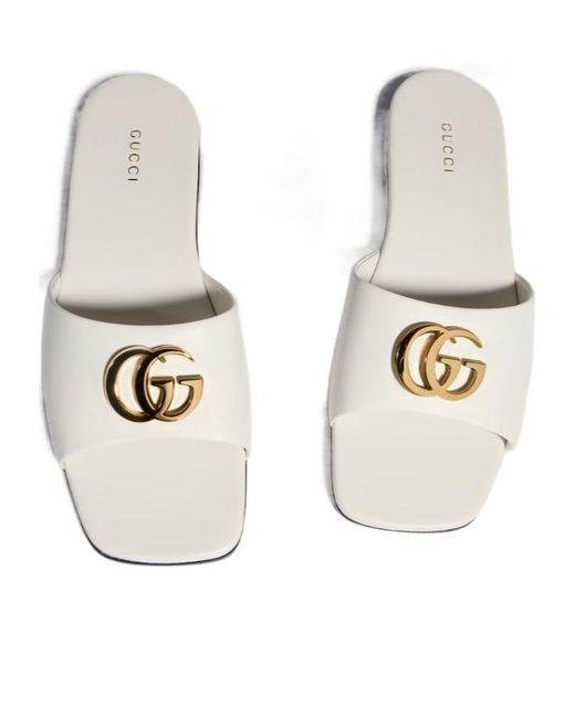 Gucci White Logo Slide Sandals