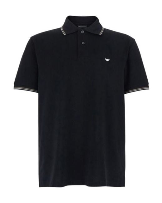Emporio Armani Black Micro Eagle Slim Polo Shirt for men