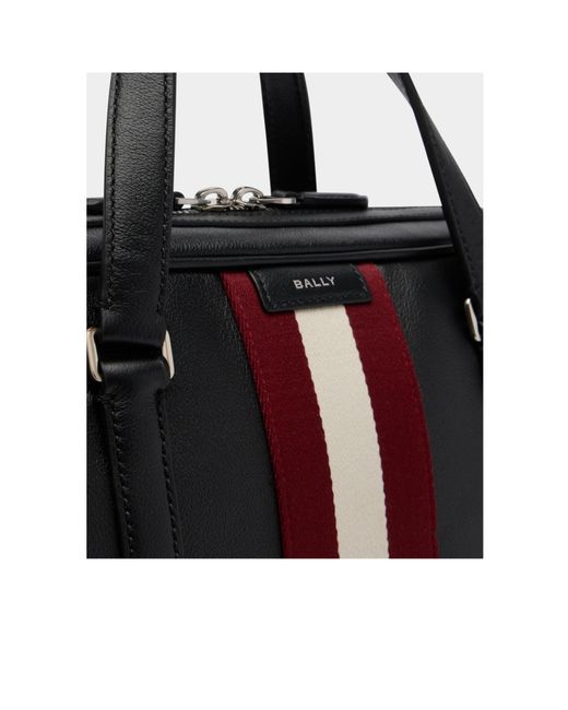 Bally Black Code Logo Printed Striped Briefcase for men