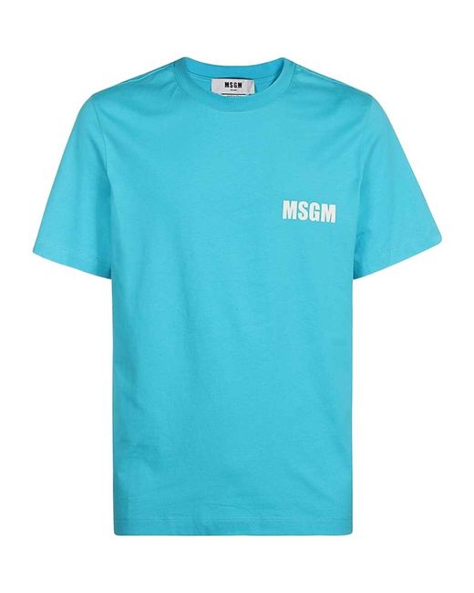 MSGM Blue Logo Printed Crewneck T-Shirt for men