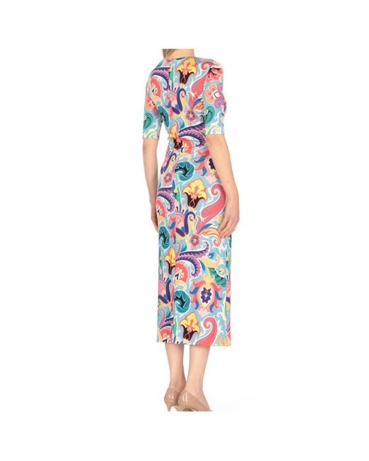 Etro White Paisley V-Neck Midi Dresse