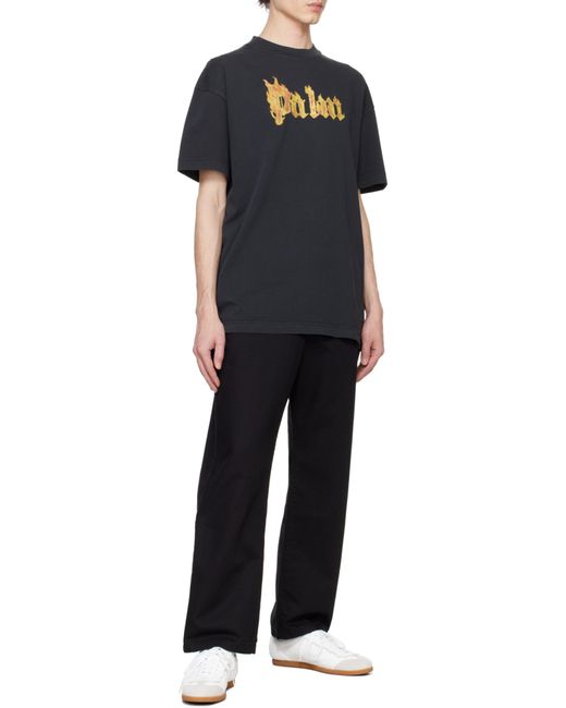 Palm Angels Black Burning Logo Printed Crewneck T-Shirt for men