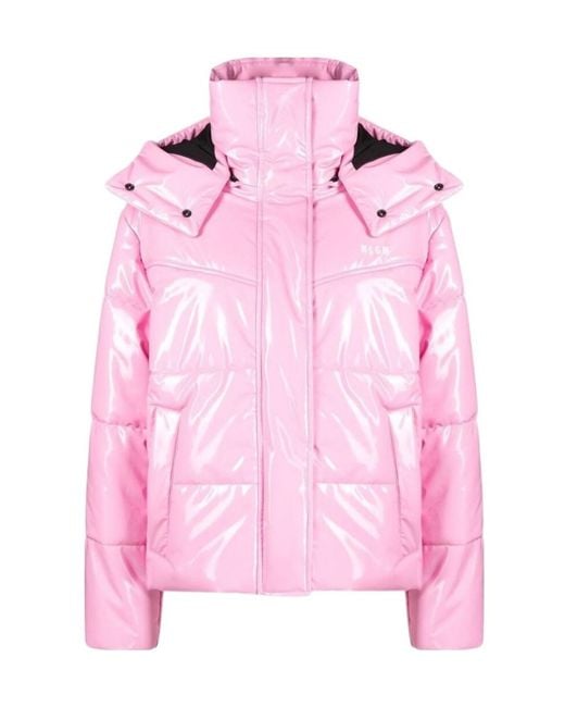 MSGM Pink Logo Printed Padded Jacket