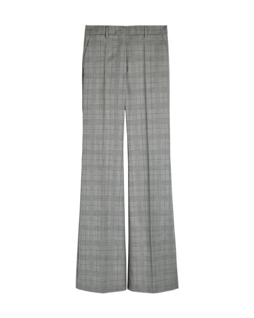 Sportmax Gray Checked Flared-Leg Wool Trousers