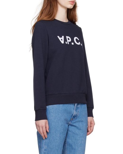 A.P.C. Blue Flocked Logo Crewneck Sweatshirt