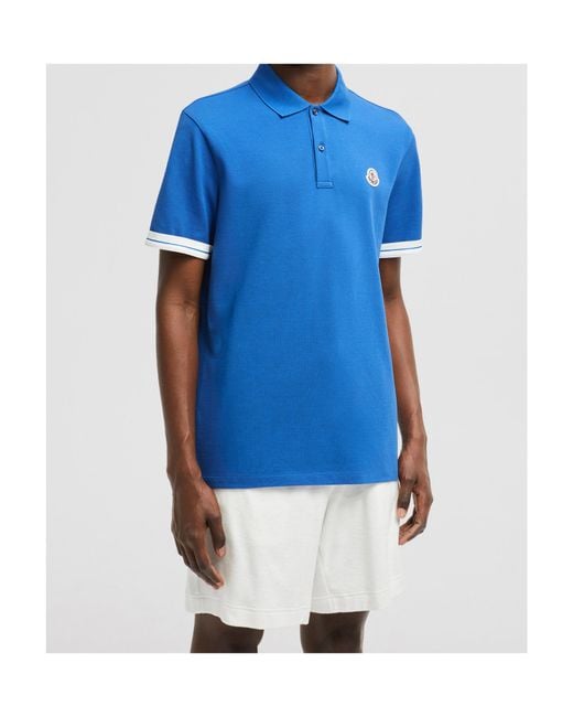 Moncler Blue Logo Cotton Piquet Polo Shirt for men
