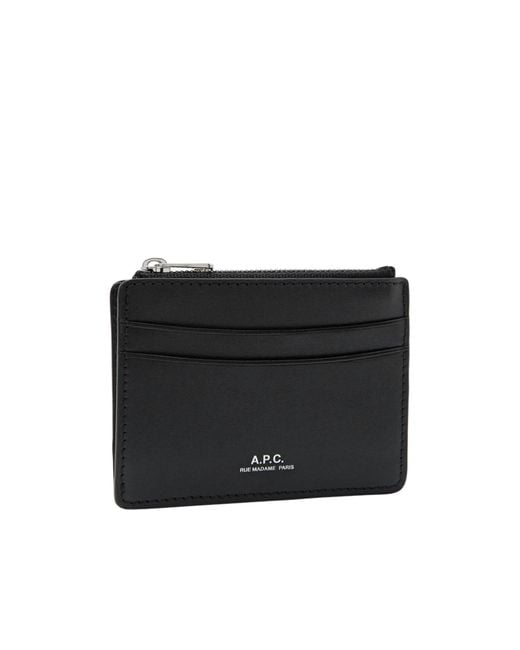 A.P.C. Black Logo Printed Zipped Card Case for men