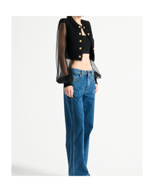 Balmain Black Cropped Tweed Muslin Jacket