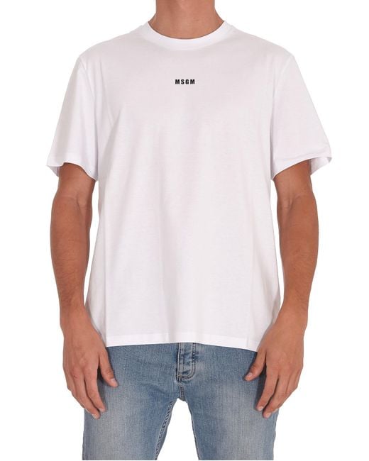 MSGM White Logo Printed Crewneck T-Shirt for men