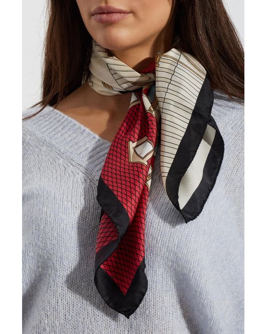 Moschino Red Architectural Printed Satin Scarf for men