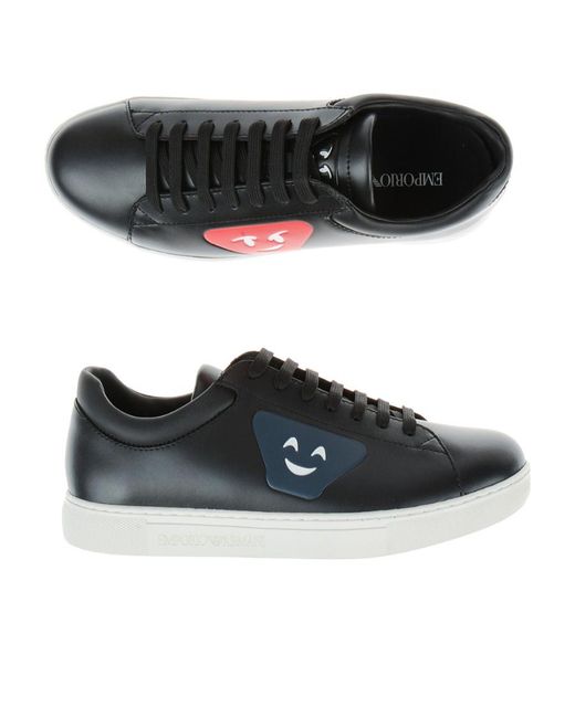 Emporio Armani Black Round Head Lace-Up Shoes for men