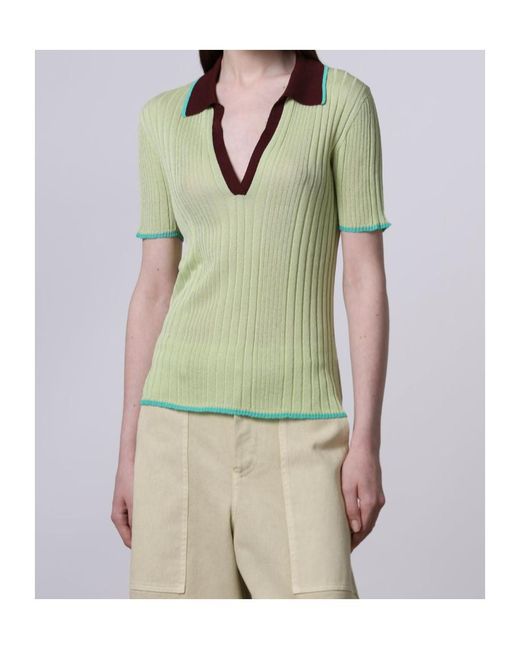 Roberto Collina Green Contrast-Stitch Ribbed Polo