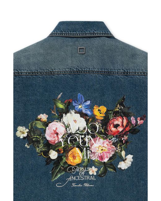 Wooyoungmi Blue Floral Embroidered Denim Shirt for men