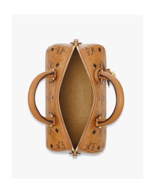 MCM Brown All-Over Logo Printed Zip-Up Tote Bag