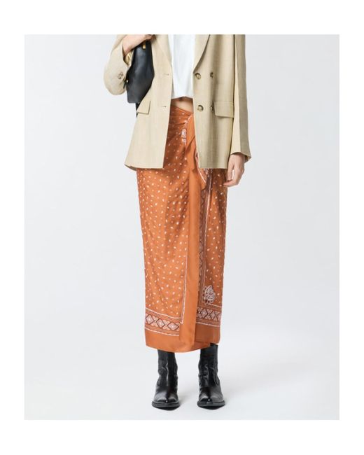 Pinko Orange Bandana-Print Finished Edge Skirt