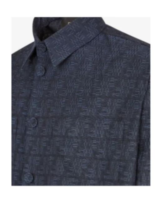 Fendi Blue Pattern Lapel Casual Jacket for men
