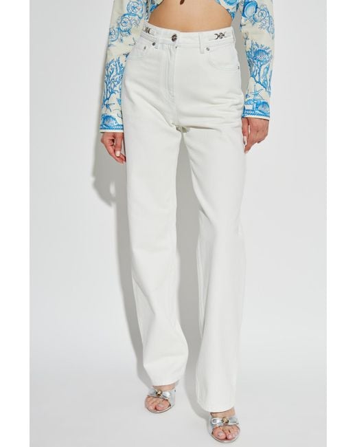 Versace White Logo-Patch Straight Leg Jeans