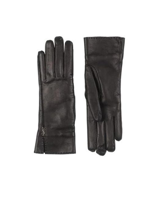 Saint Laurent Black Fine Matte Leather Gloves