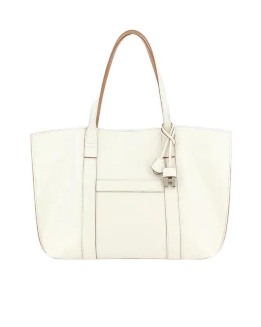 Hogan White Hanging Accent Script Top Handle Bag