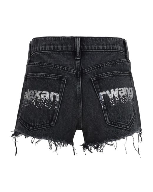 Alexander Wang Black Crystal Logo Denim Shorts