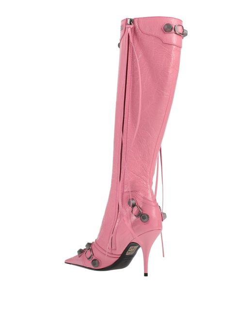 Balenciaga Pink Shiny Pointed-Toe Leather Boots
