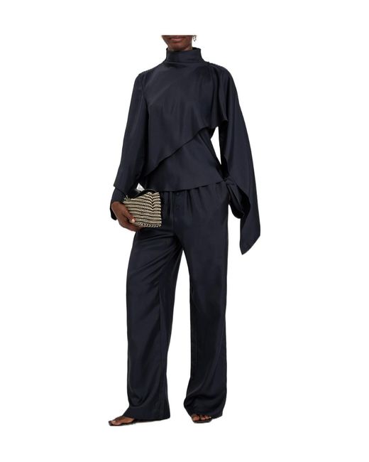 Rohe Blue Draped Asymmetric Silk Top