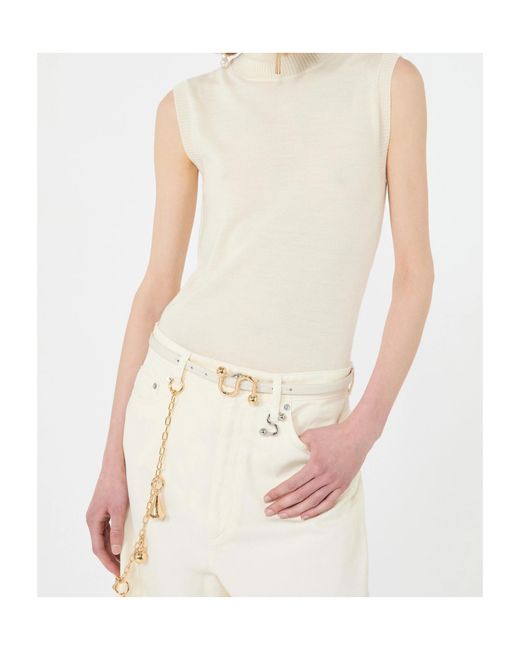 Sportmax White Regular Fit Ribbed Virgin Wool Sweater With Wrap-Around Collar (Size M)