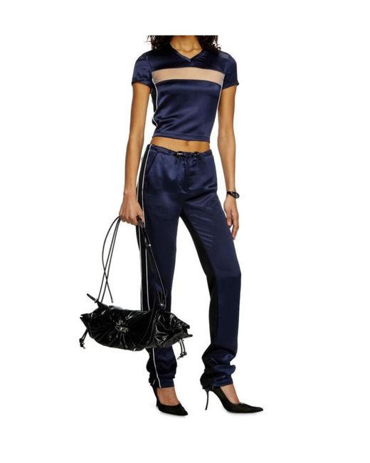 DIESEL Blue Knit And Satin Track Pants With Piping
