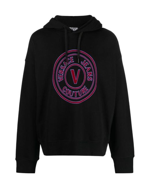 Versace Jeans Black Couture Logo Printed Drawstring Hoodie for men
