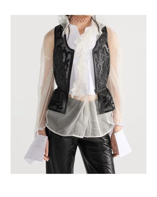 Dior White Transparent Blouse With Plastron And Removable Ruched Collar