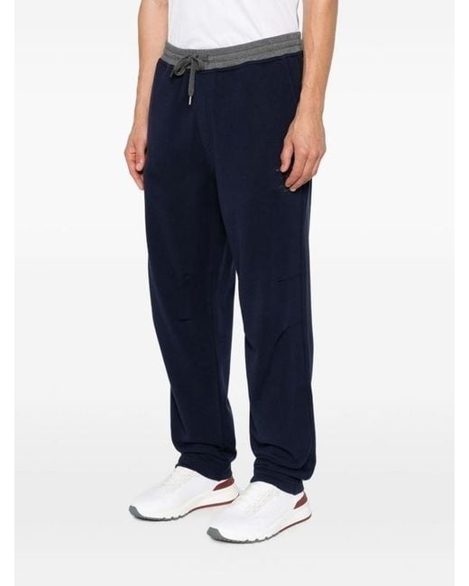 Brunello Cucinelli Blue Logo-Embroidered Drawstring Track Pants for men