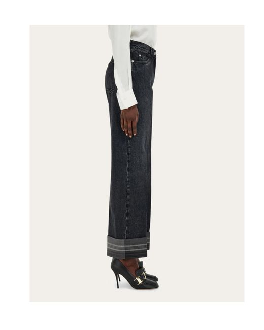 Ferragamo Blue Ferragamo Straight-Leg Turn-Up Jeans