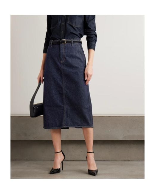 FRAME Blue Denim Midi Skirt