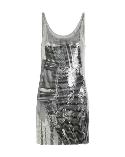 Rabanne Gray Printed Chainmail Mini Dress