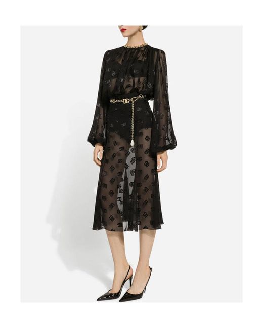 Dolce & Gabbana Black All-Over Dg Logo High Waist Godet Skirt