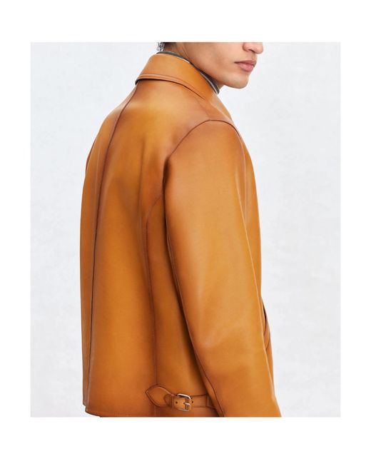 Berluti Orange Distressed Leather Jacket for men