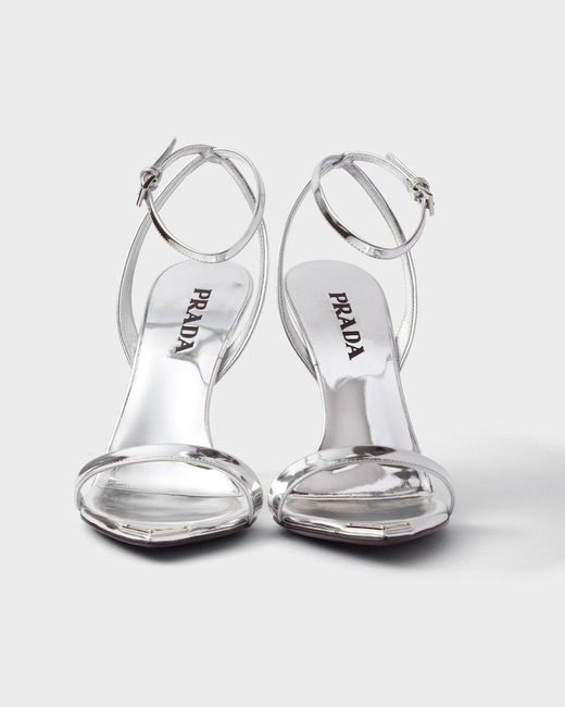 Prada White Triangle-Logo High-Heeled Sandals