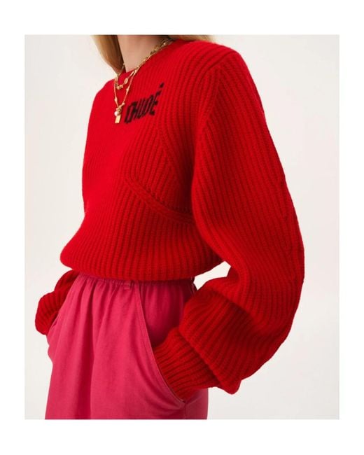 Chloé Red Rd Ls Logo Jumper